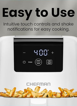 CHEFMAN 2 Qt Mini Air Fryer – Digital Space-Saving Compact Air Fryer with Nonstick and Dishwasher Safe Basket, Quick & Easy Meals in Minutes, Features Digital Timer and Shake Reminder – White