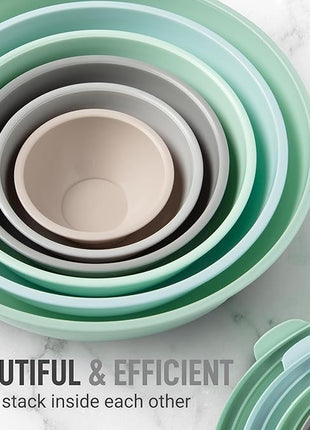 Zulay Kitchen 12 Piece Plastic Nesting Mixing Bowl Set - Colorful Bowls with Lids - Microwave and Freezer Safe (Mint Ombre)