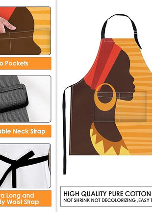 Britimes Apron Home Kitchen Cooking Baking Gardening for Women Men With Pockets African American Woman Girl Folk 32x28 inch