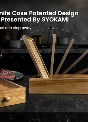 Steak Knives Set of 6 with Drawer Organizer, 4.8 Inch High Carbon Japanese Style Non Serrated Meat Knife with Wood Handle, Damascus Pattern Full Tang Design, Razor-Sharp Dinner Knives