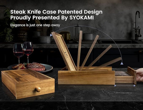 Steak Knives Set of 6 with Drawer Organizer, 4.8 Inch High Carbon Japanese Style Non Serrated Meat Knife with Wood Handle, Damascus Pattern Full Tang Design, Razor-Sharp Dinner Knives