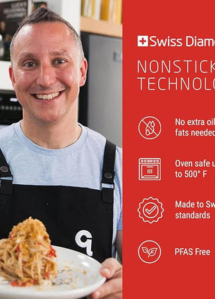 Swiss Diamond 7 Inch Frying Pan Nonstick Diamond Frying Pan, Aluminum Coated Skillet, Dishwasher Safe and Oven Safe Fry Pans with Ergonomic Handle, Grey