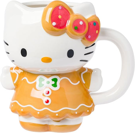 Silver Buffalo Sanrio Hello Kitty Gingerbread Dress 3D Sculpted Ceramic Mug, 20 Ounces