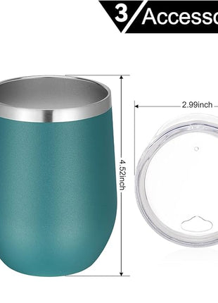 VEGOND 12oz Stainless Steel Wine Tumbler with Lid and Straw, Double Wall Vacuum Insulated Stemless Wine Glass Tumbler Cup, Coffee Mug for Cold Hot Drinks