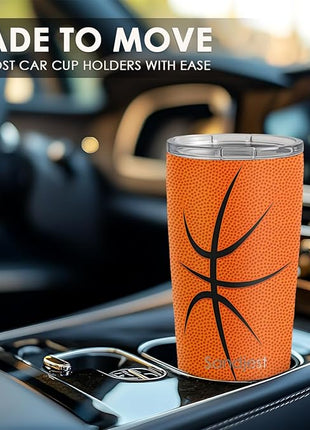 SANDJEST Basketball Tumbler 20oz Stainless Steel Insulated, Travel Coffee Cup, Sport Tumblers Gifts for Basketball Lovers, Men Women, Coach, Birthday, Christmas