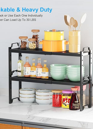 Narrow Expandable Cabinet Shelf Organizer 5.51" Width, Kitchen Counter Storage Shelves Spice Racks, Small Cupboard Countertop Tabletop Shelves Organizers, Expandable Adjustable Stackable, Load 30LBS
