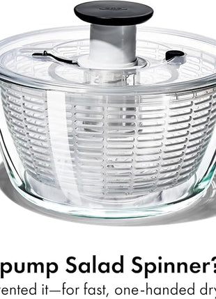 OXO Good Grips Glass Salad Spinner - Large 6.22-Qt Lettuce & Fruit Washer, Borosilicate Glass Bowl, BPA-Free, Easy Pump