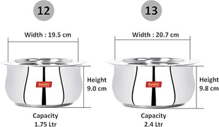 Sumeet Stainless Steel Cookware Set With Lid, 2.1, 2.6 Liters, 2 Piece (Steel)