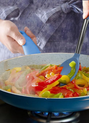 Silicone Spatula and Cooking Spoon,5 Pack Solid & Slotted Spoons and Spatulas High Heat resitant for Kitchen, Stainless Steel Handle Coated with Silicone, Non Stick Utensil, Starry blue