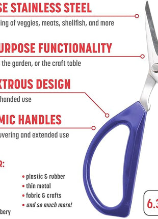 Joyce Chen Original Unlimited Kitchen Scissors All Purpose Kitchen Shears With Comfortable Handles, Blue, 2 Pack
