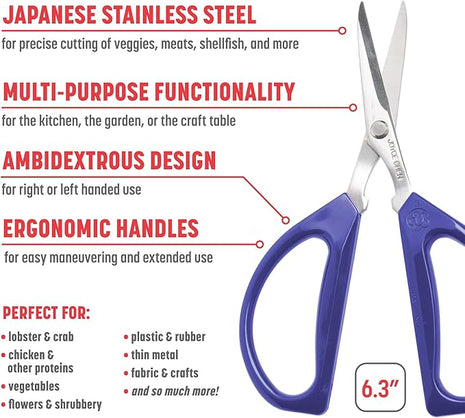 Joyce Chen Original Unlimited Kitchen Scissors All Purpose Kitchen Shears With Comfortable Handles, Blue 2.0