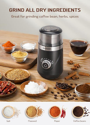 SHARDOR Adjustable Coffee Bean Grinder Electric, Herb/Spice, Espresso Grinder with 1 Removable Stainless Steel Bowl, Matte Black