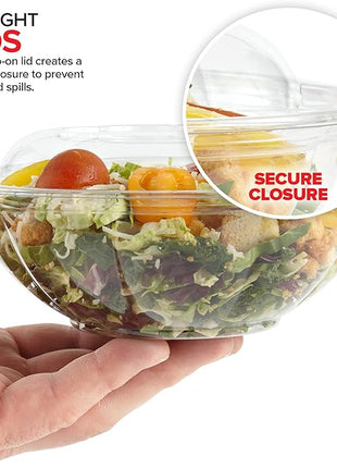 Stock Your Home 24oz Clear Plastic Salad Bowls with Lids Disposable (50 Pack) Small Takeout Container with Snap on Lid for Fruit Salads, Quinoa, Lunch and Meal Prep, Acai Bowl, To-Go Party Containers