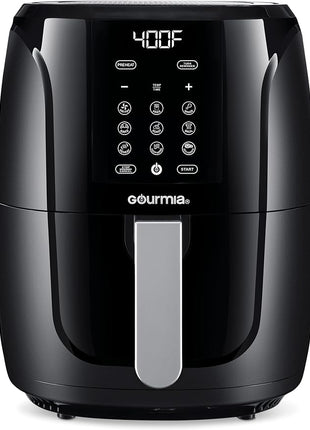 Gourmia Air Fryer Oven Digital Display 5 Quart Large AirFryer Cooker 12 1-Touch Cooking Presets, XL Air Fryer Basket 1500w Power Multifunction Black and Stainless Steel Accents FRY FORCE GAF536