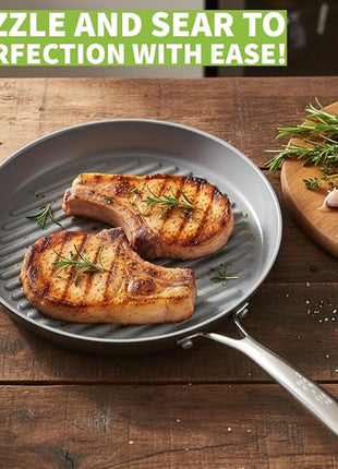 TECHEF - CeraTerra Collection, 12" Ceramic Nonstick Grill Pan (PTFE, PFAS, and PFOA Free), Made in Korea (12-in Grill Pan)
