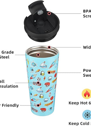 BJPKPK 22oz Insulated Tumbler With lid And Straw Stainless Steel Tumblers Travel Coffee Mug Reusable Thermal Cup,Playground