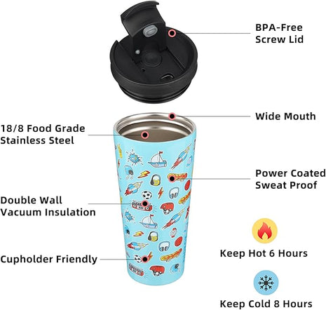 BJPKPK 22oz Insulated Tumbler With lid And Straw Stainless Steel Tumblers Travel Coffee Mug Reusable Thermal Cup,Playground