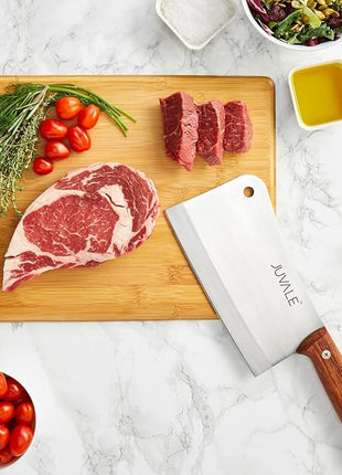 Juvale Meat Cleaver - 8-Inch Stainless Steel Blade, Wood Handle - Heavy-Duty Butcher Knife & Bone Cleaver for Beef Brisket, Meat Cutting & Chopping - Chopping Knife