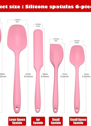 Heat Resistant Silicone Spatulas Set 6pcs, Seamless Design Non-Stick Mixing Spatulas with Stainless Steel Core, Premium BPA-Free Rubber Spatula Baking Cooking Utensile for Home Kitchen BBQ (pink)