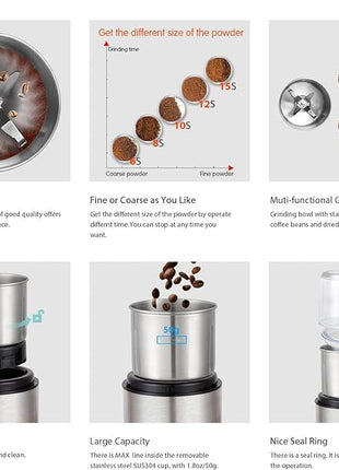 DR MILLS DM-7452 Electric Coffee Grinder,Spice Grinder Electric and Chopper,Detachable Cup, Diswash Free, Blade & Cup Made with SUS304 Stainless Steel