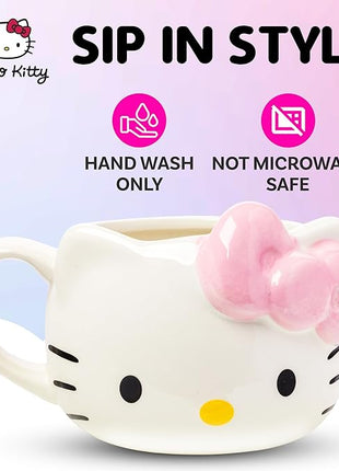 Silver Buffalo Sanrio Hello Kitty Pink Bow Ceramic 3D Sculpted Mug, 20 Ounces