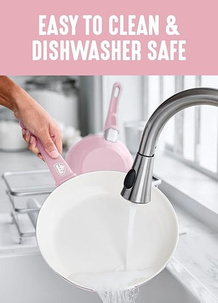 GreenLife 16 Piece Nonstick Cookware Set, Soft Grip Non-Toxic PFAS-Free Ceramic Pots & Pans, Dishwasher & Oven Safe, Frying, Sauce, Saute, Utensils, Glass Lids, Stay-Cool Handles, Wobble Free, Pink