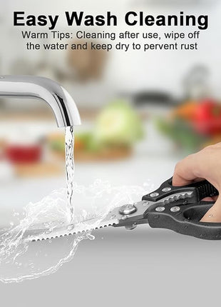 CGBE Kitchen Scissors All Purpose Heavy Duty, Ultra Sharp Stainless Steel Kitchen Shears Dishwasher Safe, Cooking Shears for Chicken, Poultry, Fish, Meat, Herbs & Grapes with Non-Slip Grips - Black