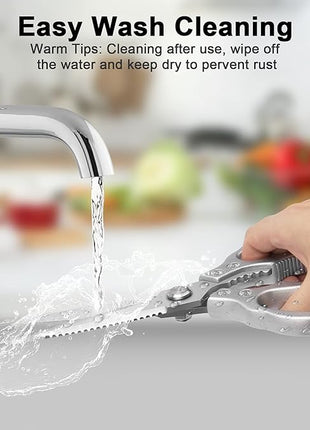 CGBE Kitchen Scissors, Multi-Purpose Kitchen Shears, Heavy Duty Dishwasher Safe Food Scissors for Chicken, Poultry, Fish, Meat & Herbs with Non-Slip Grips - Sliver