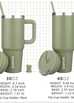 BJPKPK 30 oz Stainless Steel Tumbler With Handle Insulated Tumblers With 2 Straw Travel Coffee Mug With Lid,Sage
