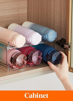 Lifewit Stackable Water Bottle Organizer for Cabinet, Plastic Bottle Holder Fits Bottles & Tumblers up to 3.8" Diameter, Pantry, Countertop & Fridge, Holds 6 Bottles