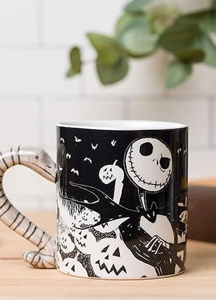 Silver Buffalo Disney Tim Burton's Nightmare Before Christmas Jack Skellington and Moonlight Snake 3D Sculpted Handle Ceramic Mug, 20 Ounces