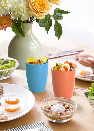 Homienly Kids Cups Premium Wheat Straw Cups Set of 4, Reusable Cups, Unbreakable Drinking Cup 12 OZ, Dishwasher and Microwave safe, Tumbler for Juice, Drinks, Milk - Beach Color