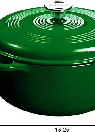 Lodge 6 Quart Enameled Cast Iron Dutch Oven with Lid – Dual Handles – Oven Safe up to 500° F or on Stovetop - Use to Marinate, Cook, Bake, Refrigerate and Serve – Evergreen