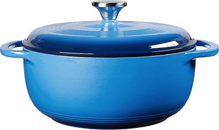 Lodge 4.5 Quart Enameled Cast Iron Dutch Oven with Lid – Dual Handles – Oven Safe up to 500° F or on Stovetop - Use to Marinate, Cook, Bake, Refrigerate and Serve – Caribbean Blue