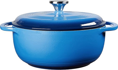 Lodge 4.5 Quart Enameled Cast Iron Dutch Oven with Lid – Dual Handles – Oven Safe up to 500° F or on Stovetop - Use to Marinate, Cook, Bake, Refrigerate and Serve – Caribbean Blue