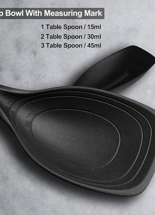 2 Pack Large Silicone Cooking Spoon, Non-Stick Slotted and Solid Spoon set with Deep Bolw and Measurement Mark for Mixing, Serving, Draining, Scooping, Scraping, Heat Resistant Kitchen Utensils, Black
