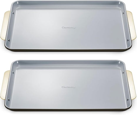 Caraway Non-Stick Ceramic Large Baking Sheet Duo - Naturally Slick Ceramic Coating - Non-Toxic, PTFE & PFOA Free - Perfect for Baking, Roasting, and More - Large (18" x 13") - Black