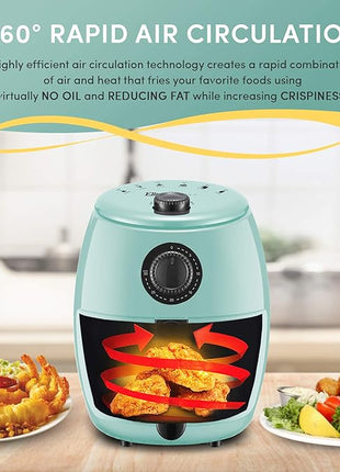 Elite Gourmet EAF-0201BL Personal Compact Space Saving Electric Hot Air Fryer Oil-Less Healthy Cooker, Timer & Temperature Controls, 1000W, 2.1 Quart, Mint