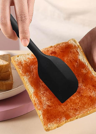 NileHome 4 Pack Silicone Spatula and Grilling Tongs Kitchen Utensils with Silicone Brush Heat Resistant BPA-free Rubber Spatula for Scraping, Baking, Cooking, Mixing-Black