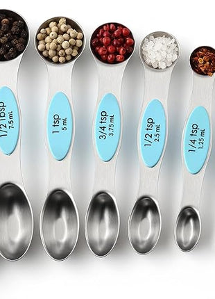 Spring Chef Stainless Steel Magnetic Measuring Spoons Set of 8 with Leveler, Nesting Metal Teaspoon & Tablespoon Measuring Spoons, Fits in Spice Jars, Kitchen Gadgets for Baking & Cooking - Aqua Sky