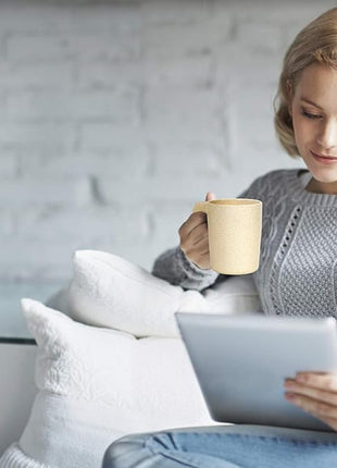 shopwithgreen 15 oz Wheat Straw Cup with Handles, Unbreakable Drinking Glasses Stackable | Reusable Water Tumbler, Mug Set for Coffee, Wine, Camping, BPA-Free | Dishwasher & Microwave Safe