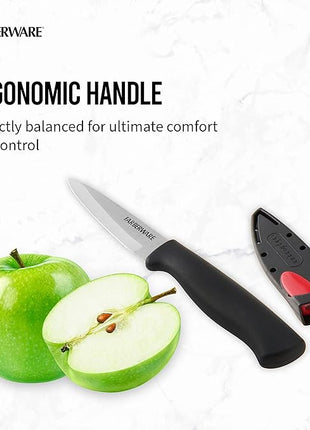 Farberware Edgekeeper 3.5-Inch Paring Knife with Self-Sharpening Blade Cover, High Carbon-Stainless Steel Kitchen Knife with Ergonomic Handle, Razor-Sharp Knife, Black