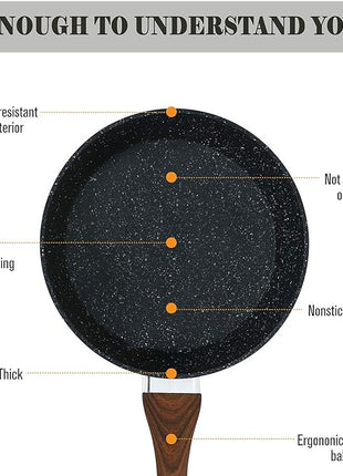 Kitchen Academy Induction Cookware Sets - 12 Piece Cooking Pan Set, Granite Black Nonstick Pots and Pans Set