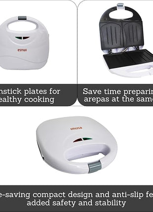 IMUSA 2 Slot Electric Sandwich Maker White Nonstick Press for Grilled Sandwiches and Quick Snacks