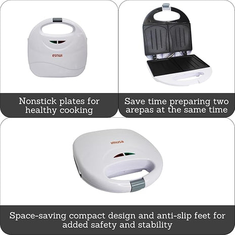 IMUSA 2 Slot Electric Sandwich Maker White Nonstick Press for Grilled Sandwiches and Quick Snacks