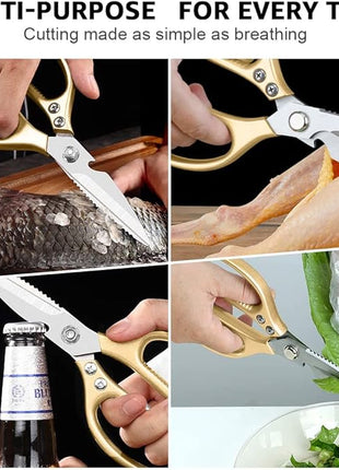 ONEBOM 2 Pack Kitchen Shears,Multi-Function Kitchen Scissors Heavy Duty Sharp 304 Stainless Steel, Gold Apartment Kitchen Accessories Cooking Shears for Chicken,Meat,Fish,Poultry (Gold)