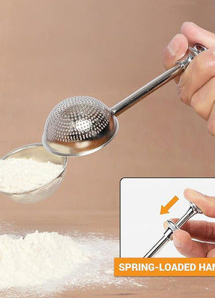 HULISEN Flour Duster for Baking, One-Handed Operation, 304 Stainless Steel Powdered Sugar Shaker Duster, Pick Up and Dust Flour Sifter, Gift Package