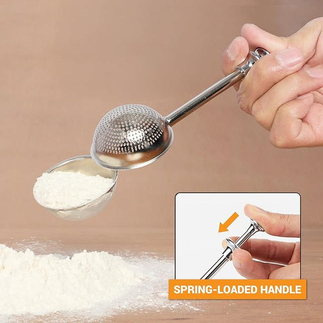 HULISEN Flour Duster for Baking, One-Handed Operation, 304 Stainless Steel Powdered Sugar Shaker Duster, Pick Up and Dust Flour Sifter, Gift Package