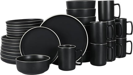 Gibson Home Zuma Nuevo 32 Piece Plates, Bowls, and Mug (Service for 8) Dinnerware Set - Black