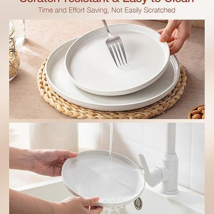 Famiware Milkyway Plates and Bowls Sets, 12 Pieces Stoneware Dinnerware Sets, Dishes Set for 4, White & Cinnamon Brown